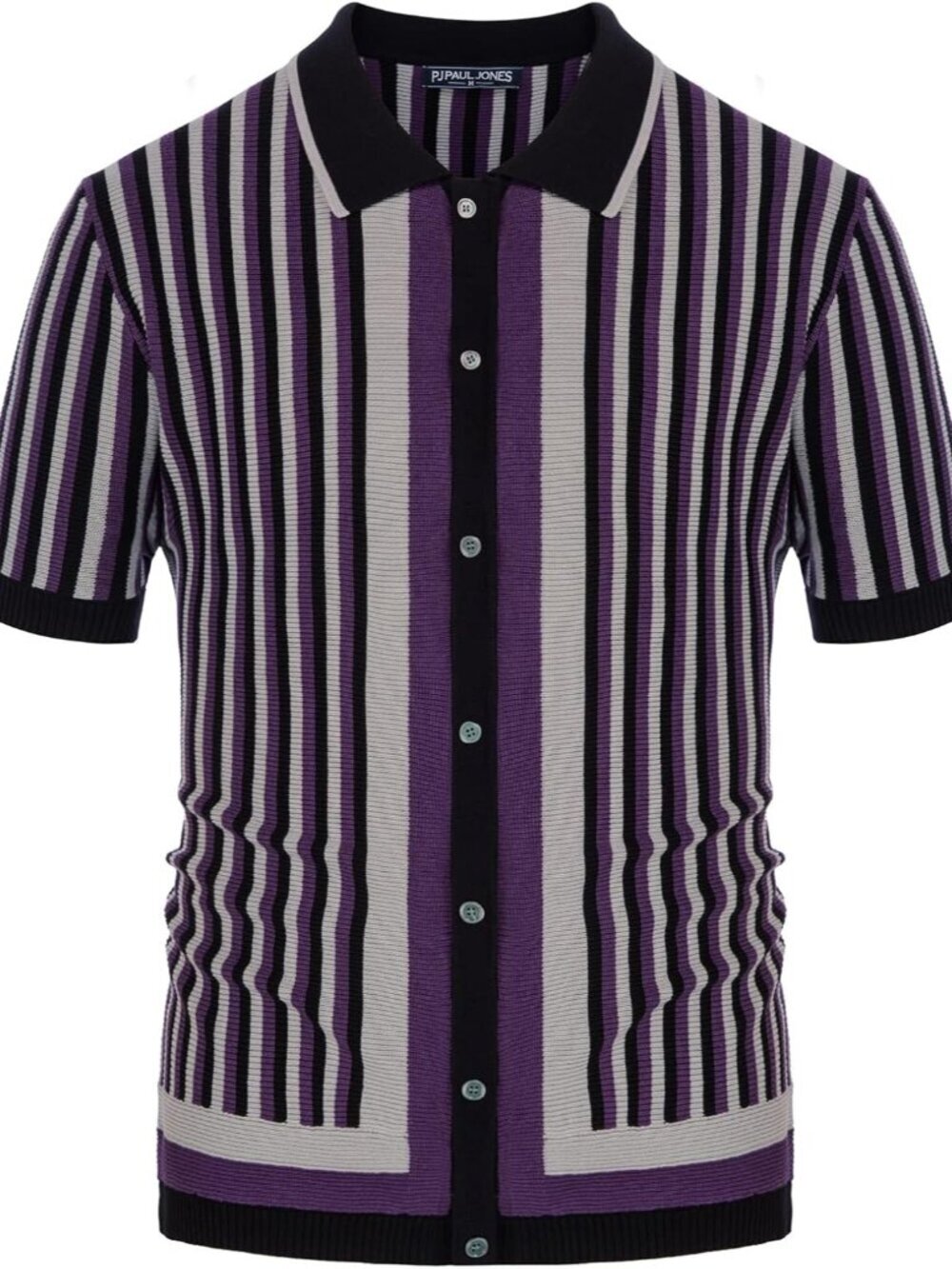 Men's Purple Retro Knit Polo Vintage Striped Casual Summer Shirt